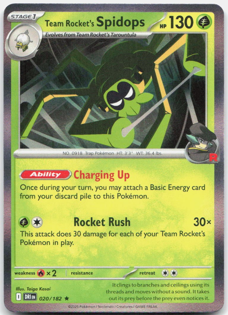 Team Rocket's Spidops 020/182 Rare Destined Rivals Pokemon Reverse Holo NM