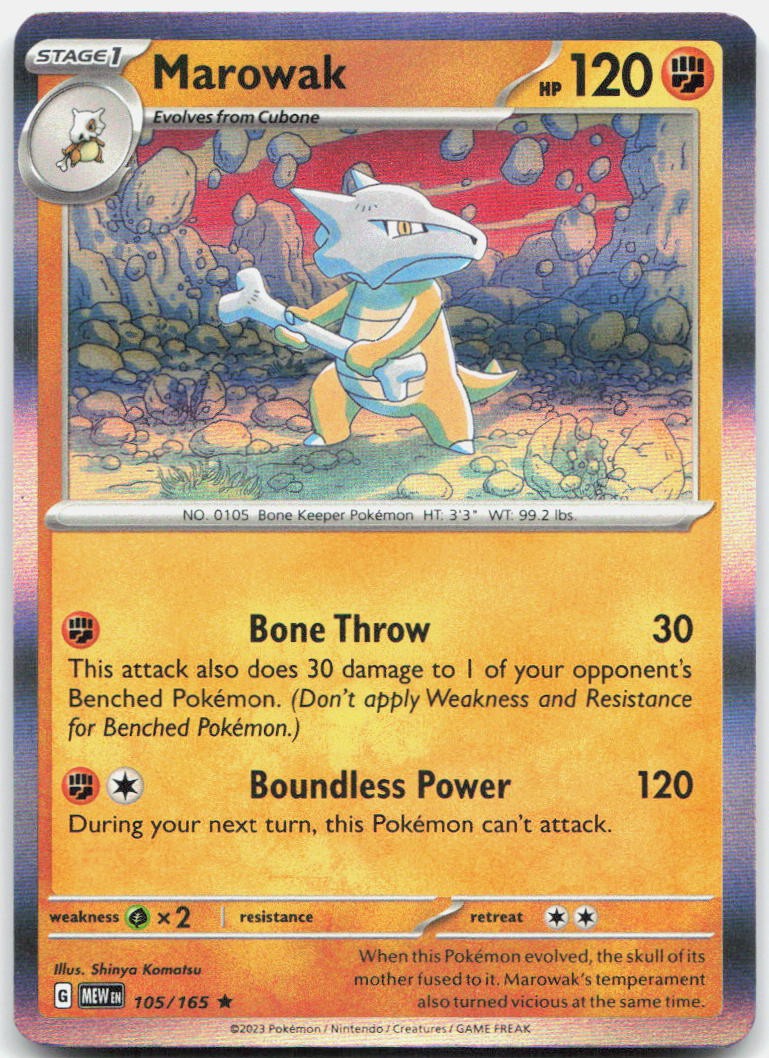Marowak 105/165 Rare 151 Pokemon Reverse Holo Near Mint