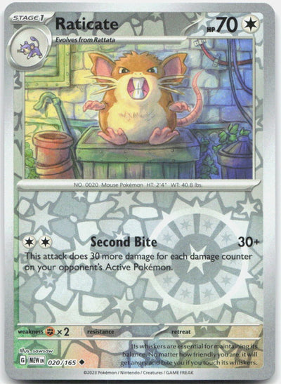 Raticate 020/165 Uncommon 151 Pokemon Reverse Holo Near Mint