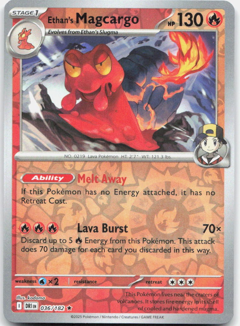 Ethan's Magcargo 036/182 Rare Destined Rivals Pokemon Reverse Holo Near Mint