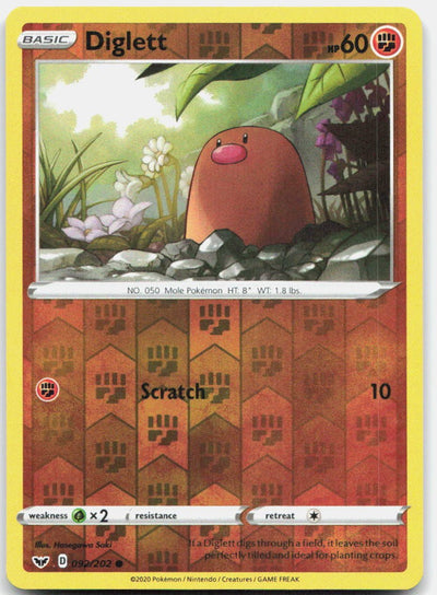 Diglett 092/202 Common Sword & Shield Pokemon Reverse Holo Near Mint
