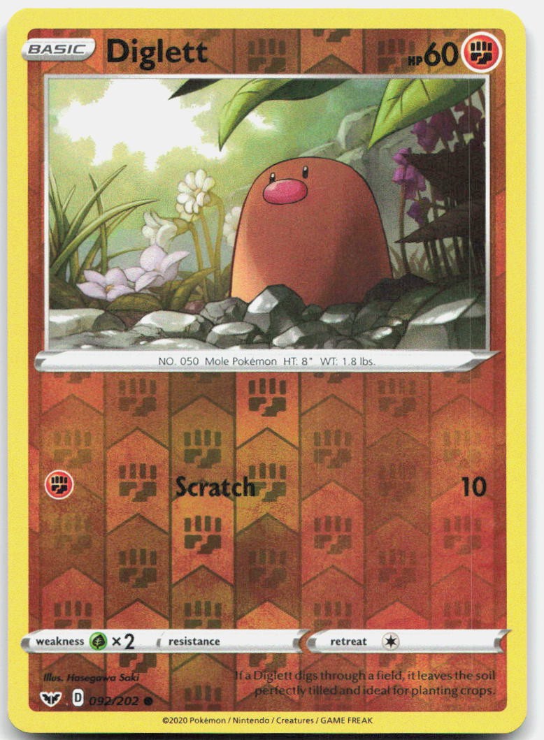 Diglett 092/202 Common Sword & Shield Pokemon Reverse Holo Near Mint