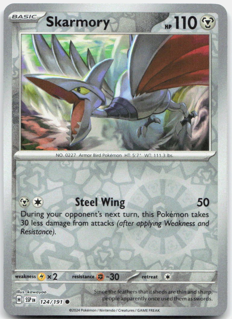 Skarmory Reverse Holo Common SV08: Surging Sparks 124/191 NM