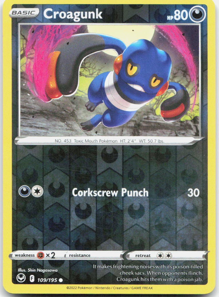 Croagunk 109/195 Common Silver Tempest Pokemon Reverse Holo Near Mint