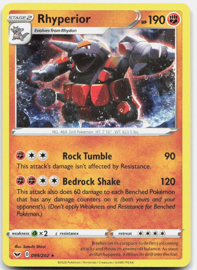Rhyperior 099/202 Holo Rare Sword & Shield Pokemon Holo Near Mint