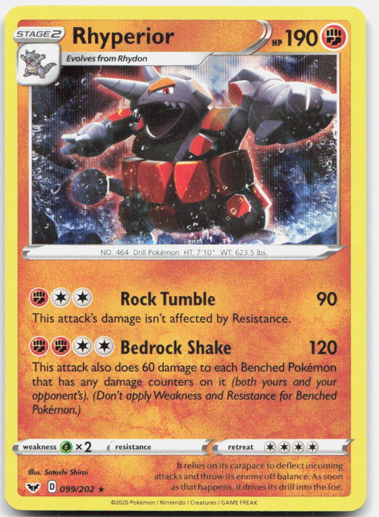 Rhyperior 099/202 Holo Rare Sword & Shield Pokemon Holo Near Mint