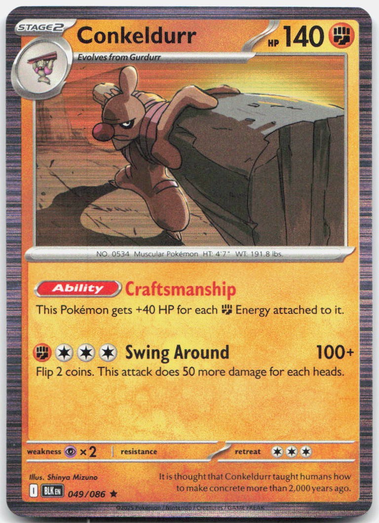 Conkeldurr 049/086 Holo Rare Black Bolt Pokemon Near Mint