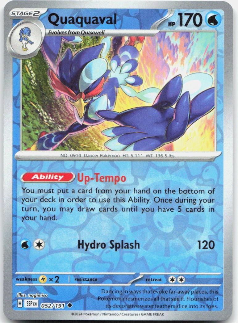 Quaquaval Reverse Holo Uncommon SV08: Surging Sparks 052/191 NM