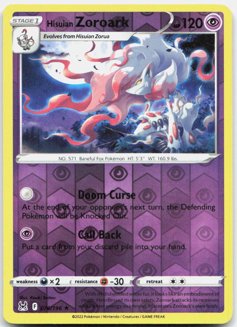 Hisuian Zoroark Reverse Holo Holo Rare SWSH11: Lost Origin 076/196 NM