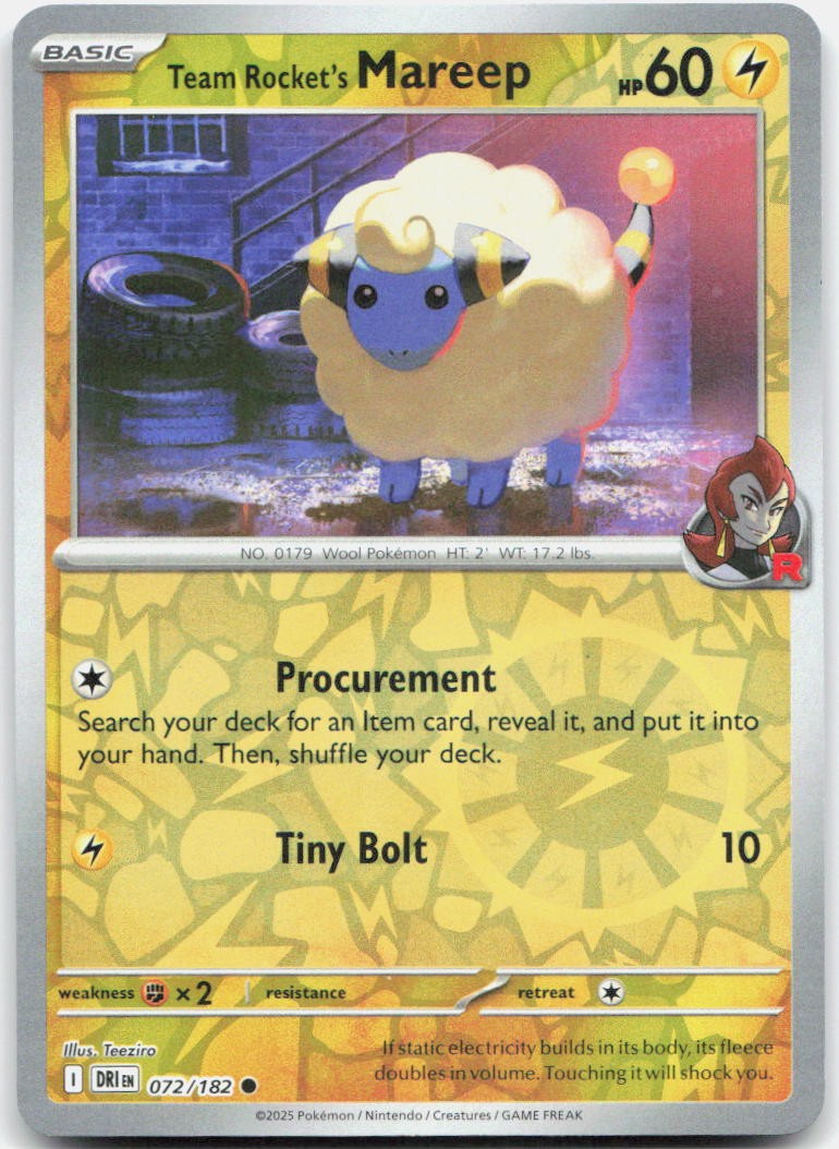 Team Rocket's Mareep 072/182 Common Destined Rivals Pokemon Reverse Holo NM