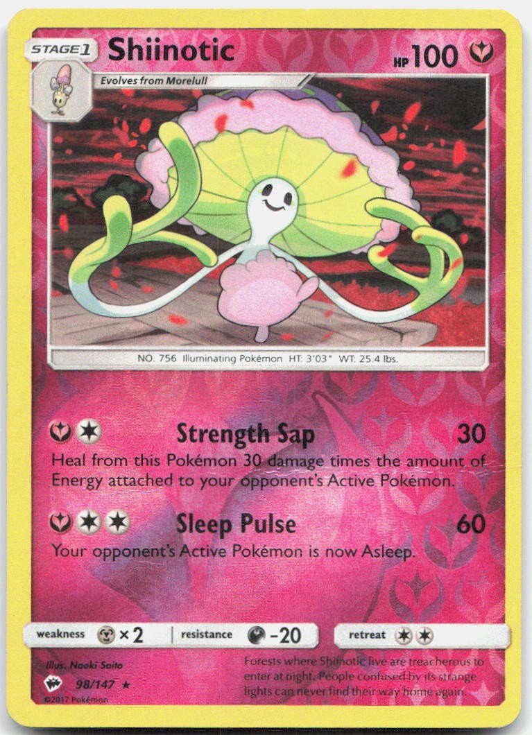 Shiinotic 98/147 Rare Burning Shadows Pokemon Reverse Holo Damaged