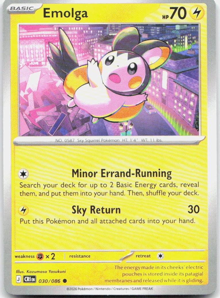 Emolga 030/086 Common Chaos Rising Pokemon Near Mint