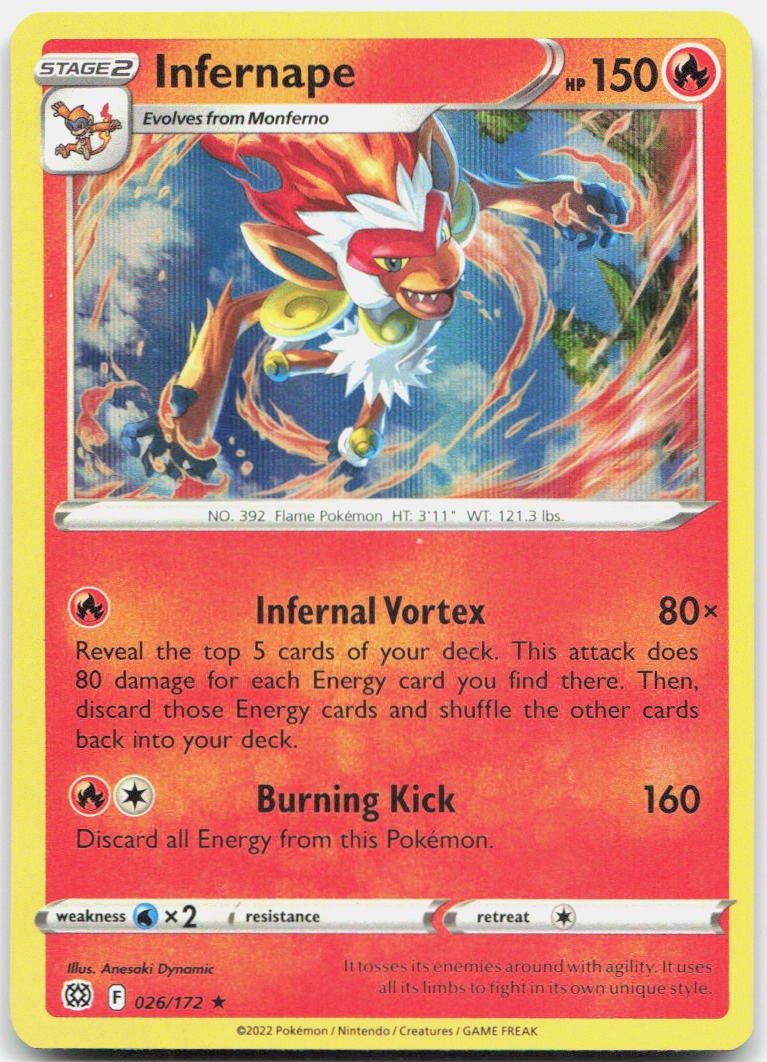 Infernape 026/172 Holo Rare Brilliant Stars Pokemon Holo Near Mint