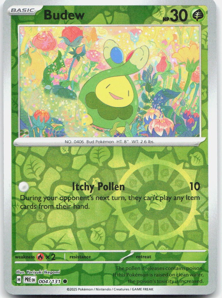 Budew 004/131 Common Prismatic Evolutions Pokemon Reverse Holo Near Mint