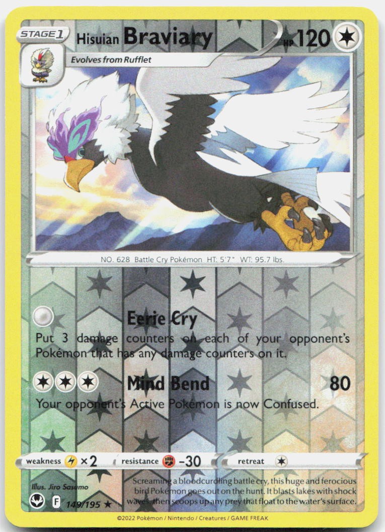 Hisuian Braviary 149/195 Rare Silver Tempest Pokemon Reverse Holo Near Mint