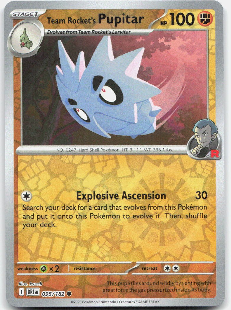 Team Rocket's Pupitar 095/182 Common Destined Rivals Pokemon Reverse Holo NM
