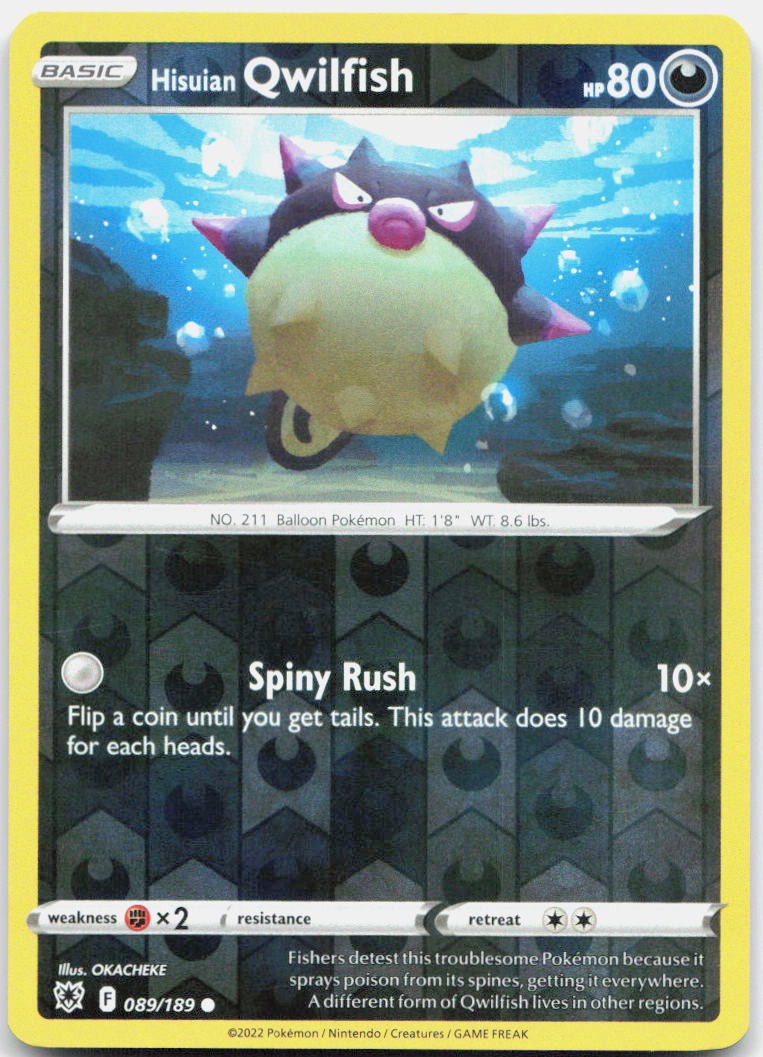 Hisuian Qwilfish 089/189 Common Astral Radiance Pokemon Reverse Holo Near Mint