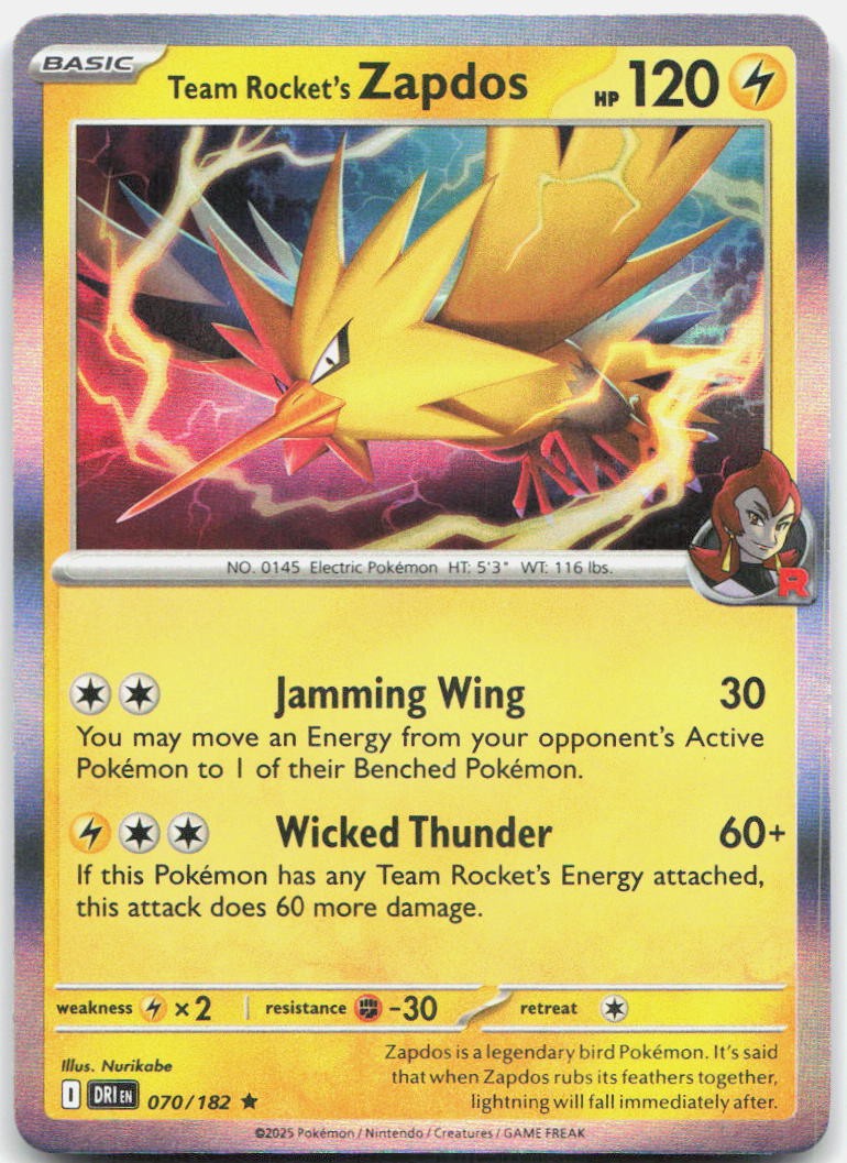 Team Rocket's Zapdos Holo Rare SV10: Destined Rivals 070/182 NM