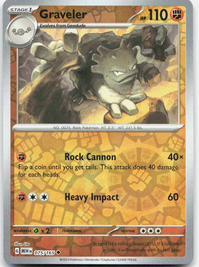 Graveler 075/165 Uncommon 151 Pokemon Reverse Holo Near Mint