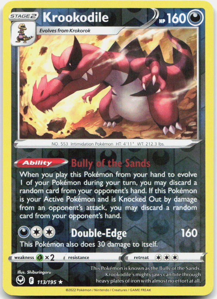 Krookodile 113/195 Rare Silver Tempest Pokemon Reverse Holo Near Mint